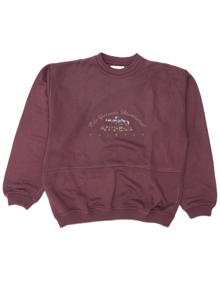 Vintage hombres sudadera gráfica jumper XL algodón granate