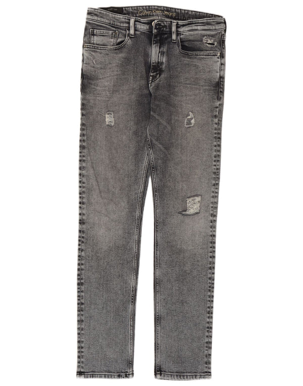 Calvin Klein Vaqueros Rectos Cónicos Desgastados para Mujer W30 L32 Algodón Gris