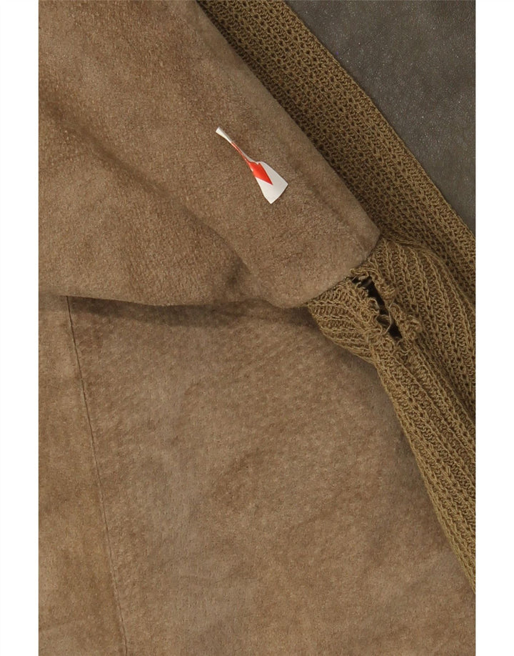 Vintage hombres ante bomber chaqueta Reino Unido 38 medio caqui colorblock cuero