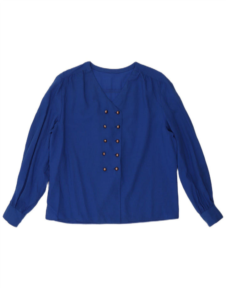 Vintage mujer camisa blusa Reino Unido 16 azul grande