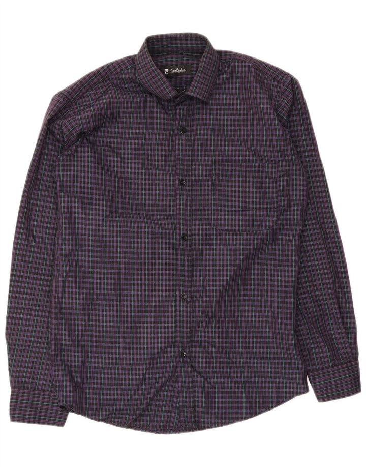 Pierre Cardin Camisa de corte regular para hombre Talla 15 Cuadros morados medianos