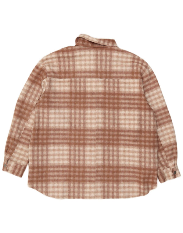 Zara Mujer Camisa De Franela Extragrande UK 10 Small Marrón Cuadros Poliéster