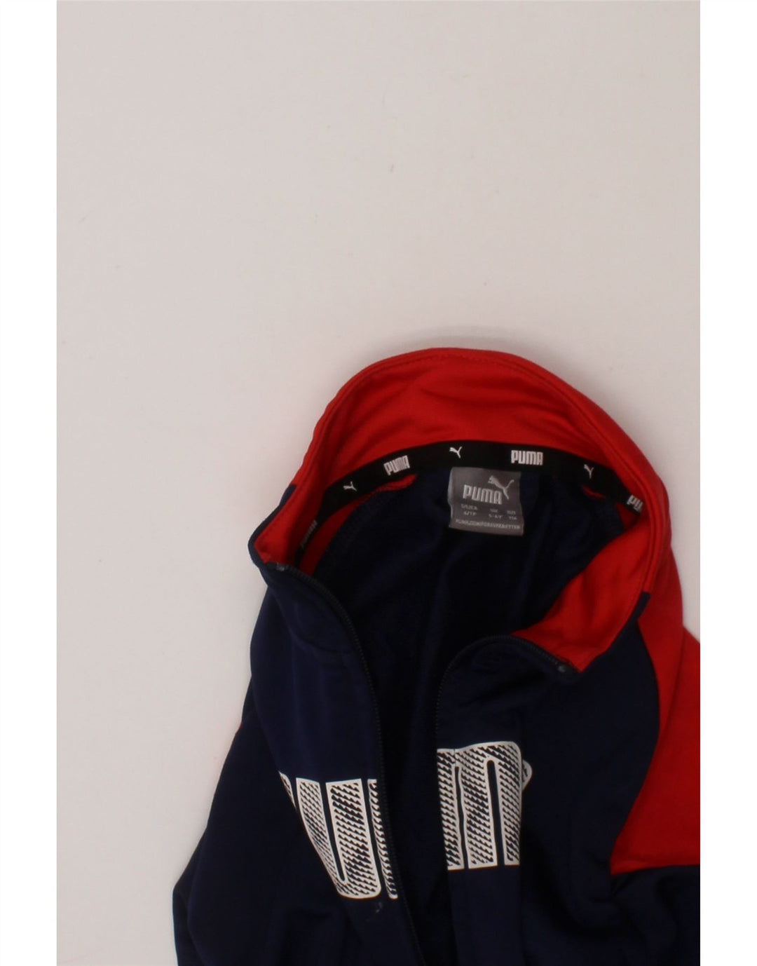 PUMA Boys Graphic Tracksuit Top Jacket 5-6 Years Navy Blue Colourblock Vintage Puma and Second-Hand Puma from Messina Hembry 