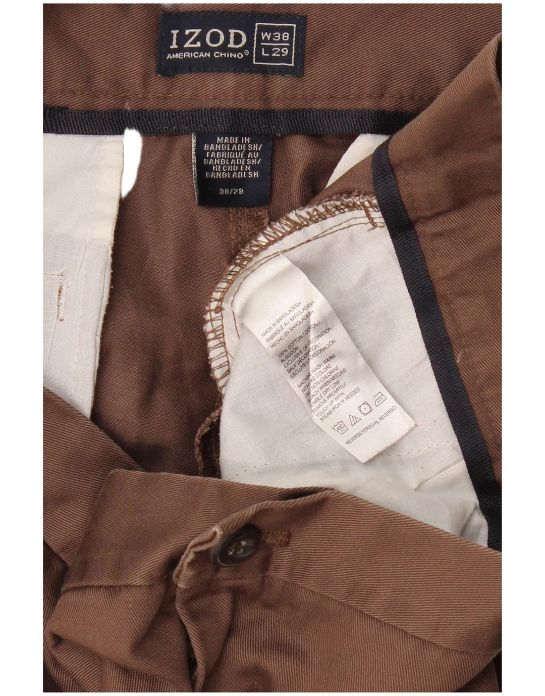 IZOD Pantalón chino recto para hombre W38 L29 Algodón marrón