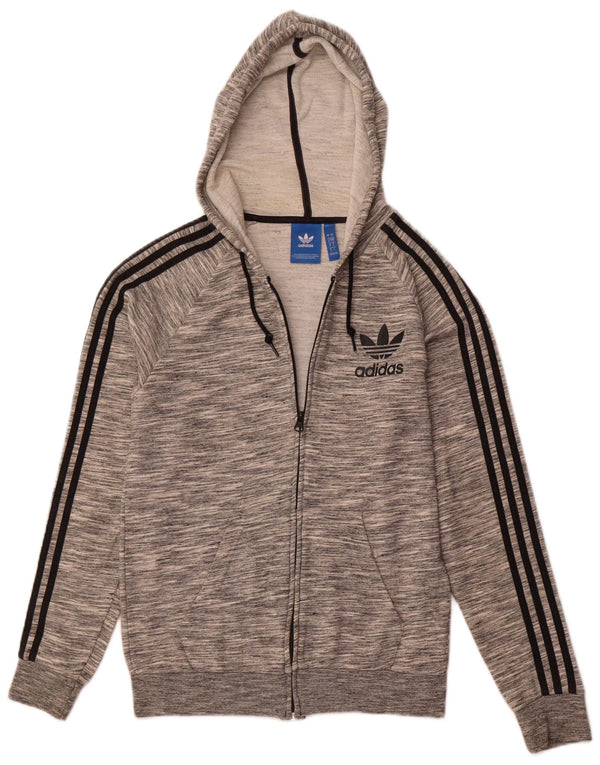 ADIDAS Suéter con capucha y cremallera para hombre Pequeño Algodón moteado gris