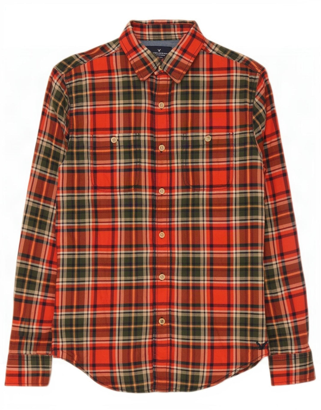 American Eagle Outfitters Camisa de franela de corte clásico para hombre con cuadros rojos pequeños