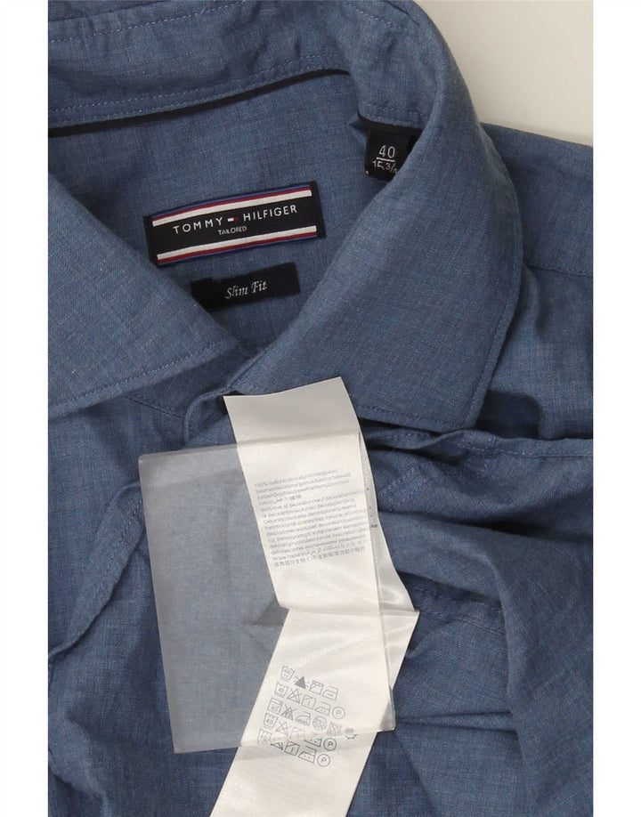 Tommy Hilfiger Camisa Slim Fit para hombre Talla 40 Algodón azul medio