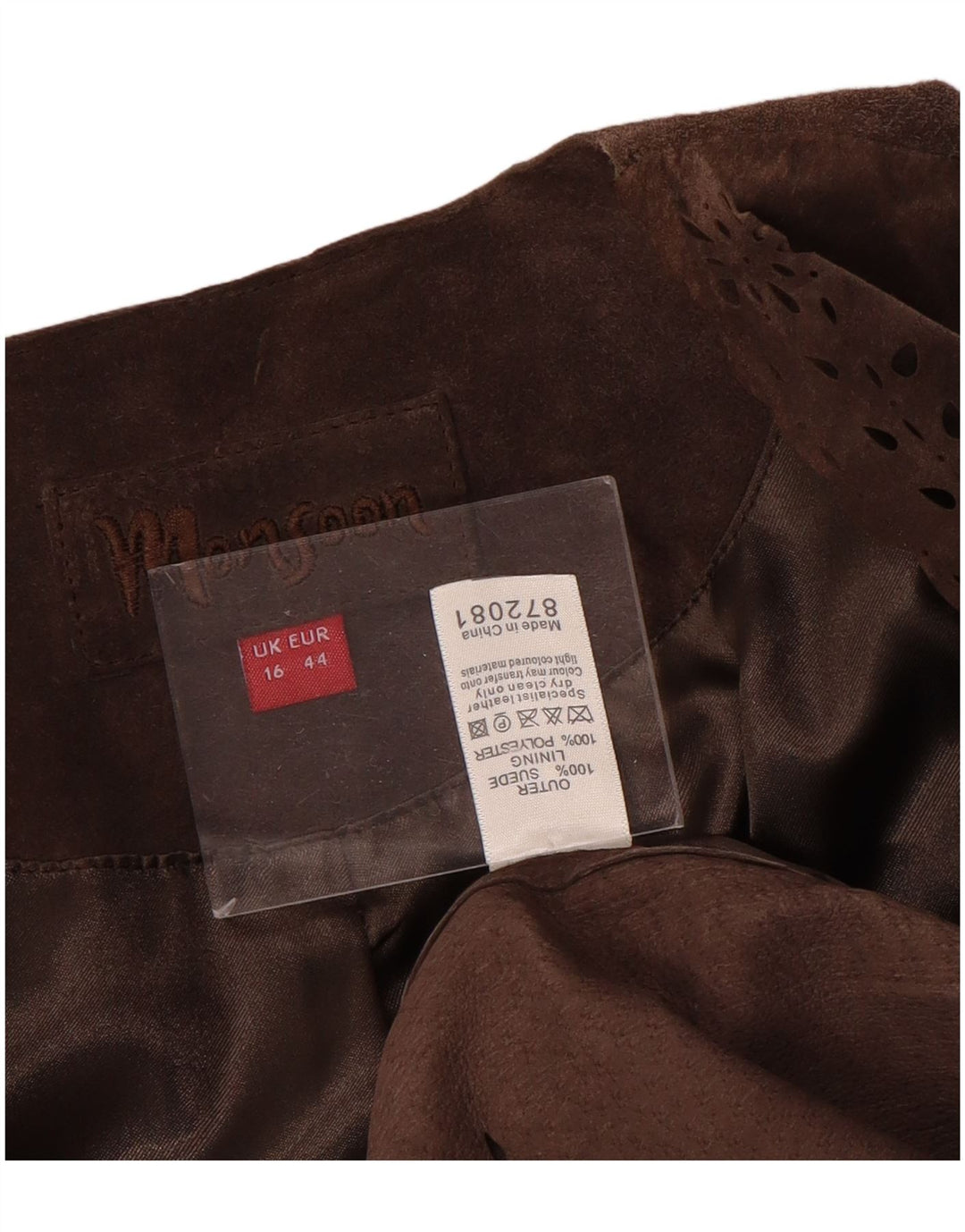 MONSOON Chaqueta Blazer de Ante Abierta para Mujer UK 46 Grande Cuero Marrón