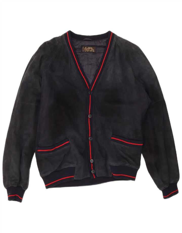Belfe - Chaqueta bomber de ante para hombre IT 50 grande de cuero azul marino