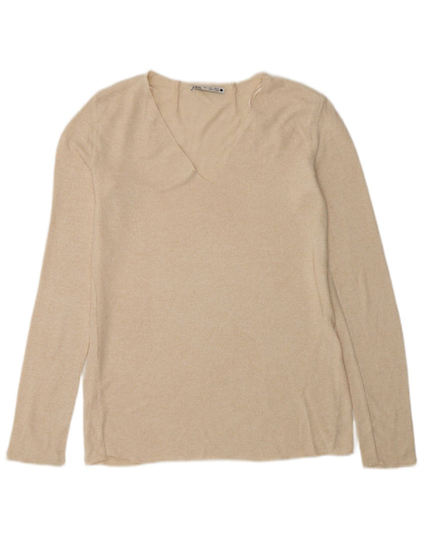 Zara Mujer Top Manga Larga UK 10 Small Beige