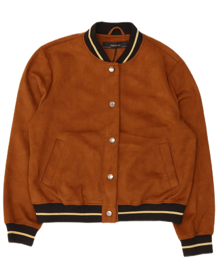 Zara Chaqueta Bomber Mujer UK 44 Poliéster Marrón Medio