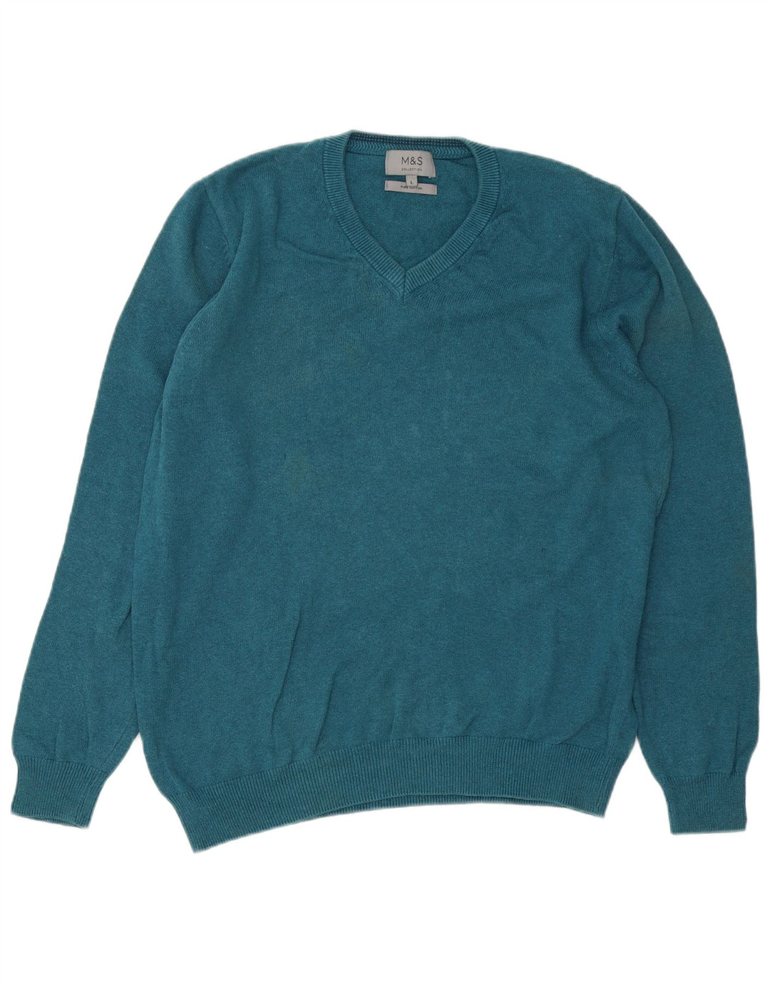 Marks & Spencer Jersey con cuello en V para hombre, talla grande, algodón turquesa