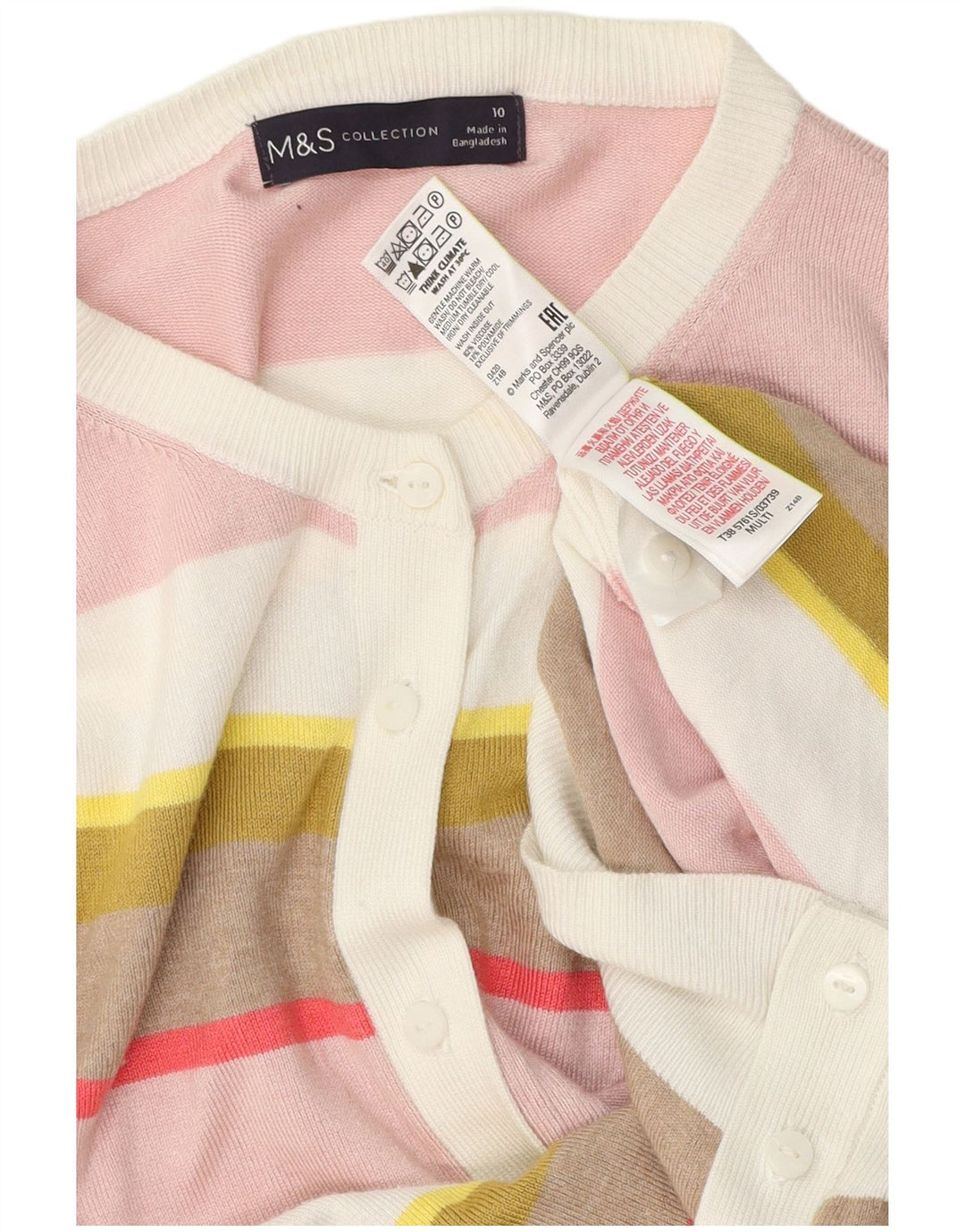 MARKS & SPENCER Suéter tipo cárdigan para mujer Reino Unido 10 Pequeño multicolor a rayas