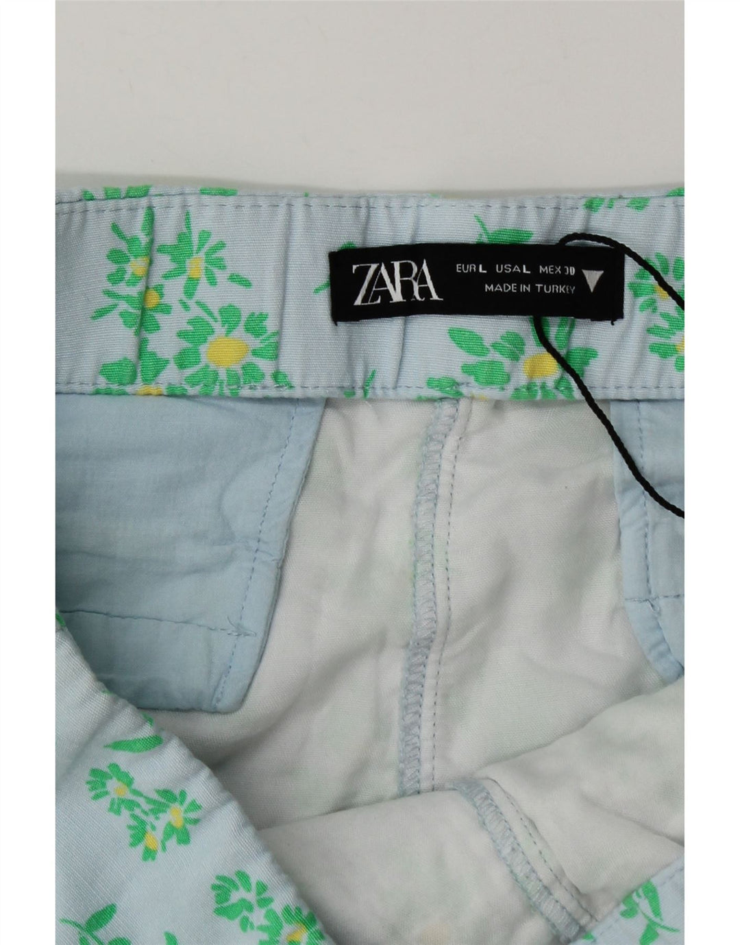 Zara Mujer Hot Pants Large W30 Viscosa Floral Azul