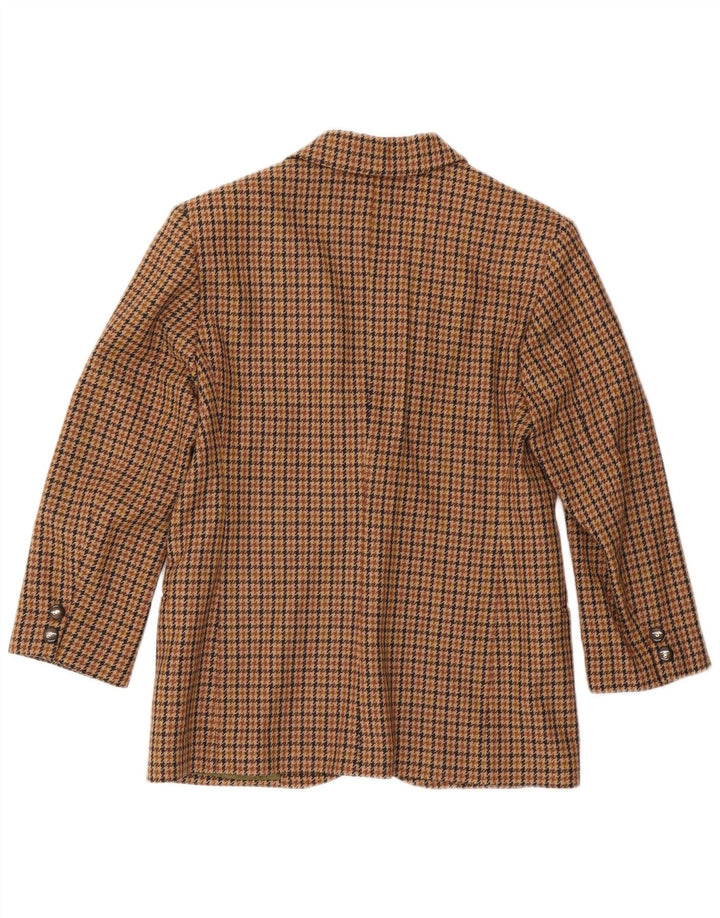 Vintage mujer 2 botones Blazer chaqueta IT 44 lana de pata de gallo marrón medio