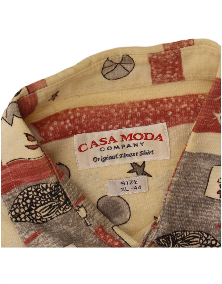 CASA MODA Camisa gráfica de manga corta para hombre Talla 44 XL Beige Rayas