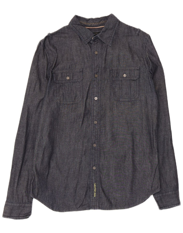 Calvin Klein Jeans Camisa para hombre grande azul marino algodón