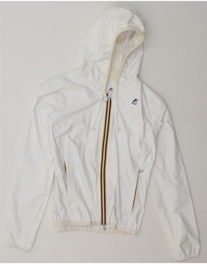 K-WAY Girls Hooded Rain Jacket 6-7 Years White Polyamide Vintage K-Way and Second-Hand K-Way from Messina Hembry 