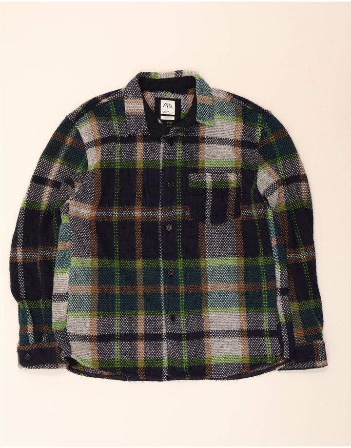 Zara Hombre Camisa Sobrecamisa XL Cuadros Multicolor Poliéster