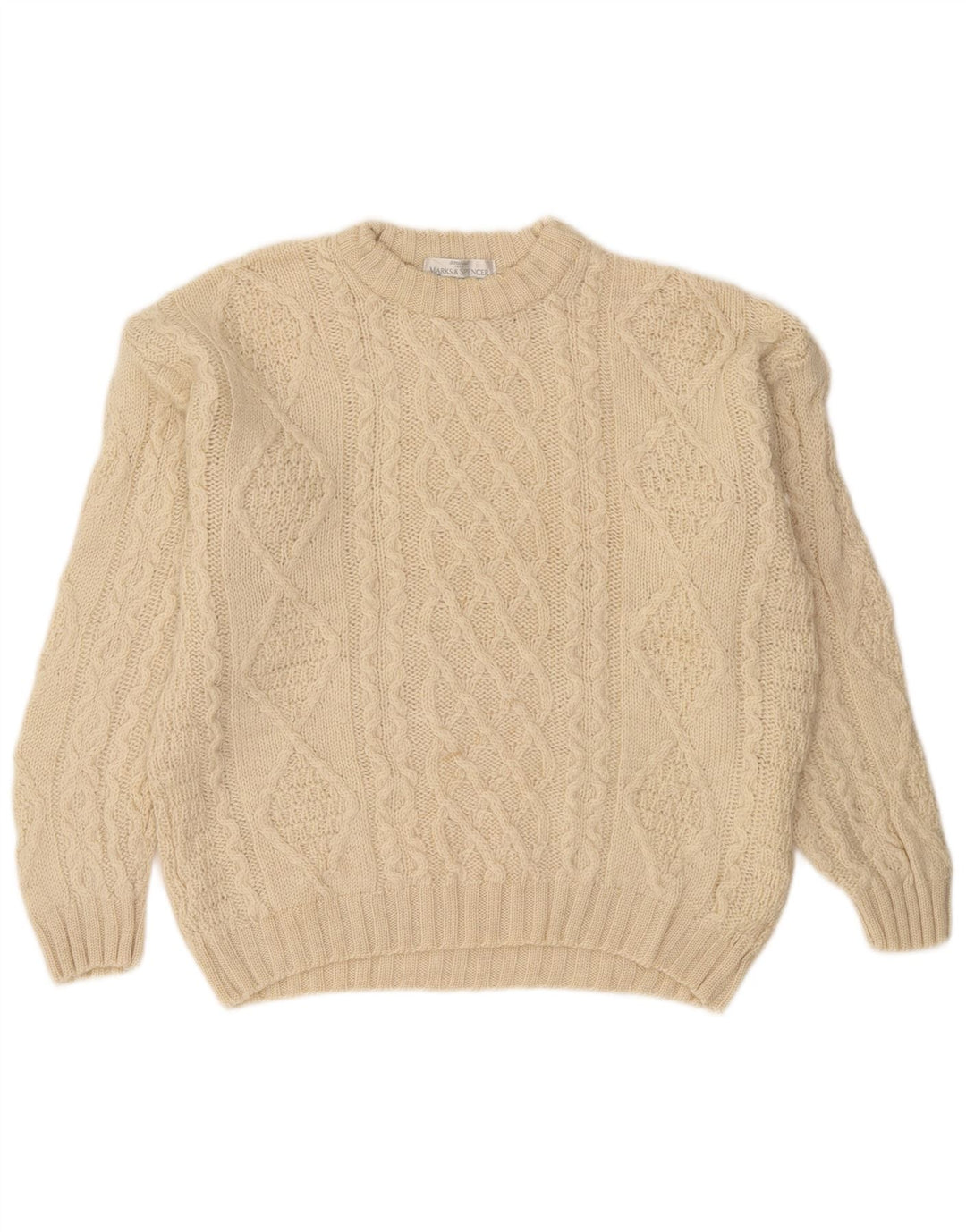 Marks & Spencer - Jersey de cuello redondo para hombre, talla 2XL, lana beige
