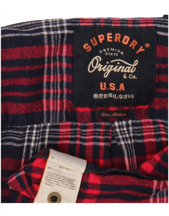 Camisa de franela Superdry para mujer, talla 44, algodón a cuadros rojos medianos