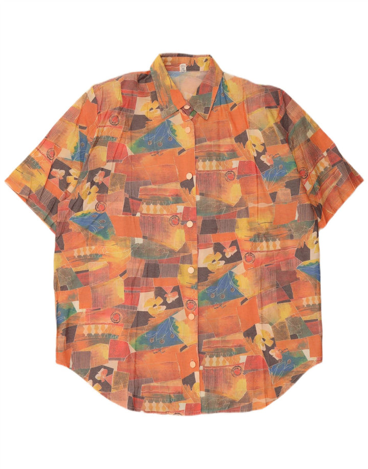 Vintage mujer patrón abstracto camisa de manga corta Reino Unido 20 2XL multicolor