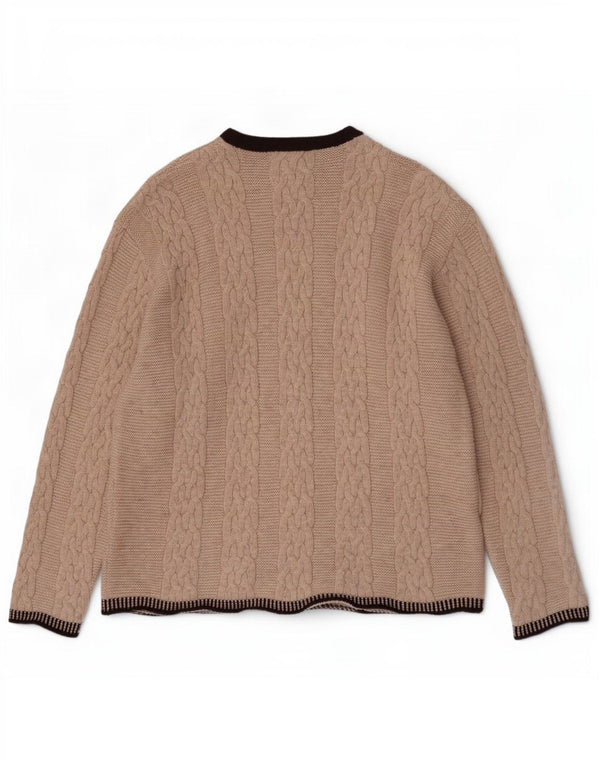 Vintage hombres zip cuello jersey suéter grande beige colorblock lana