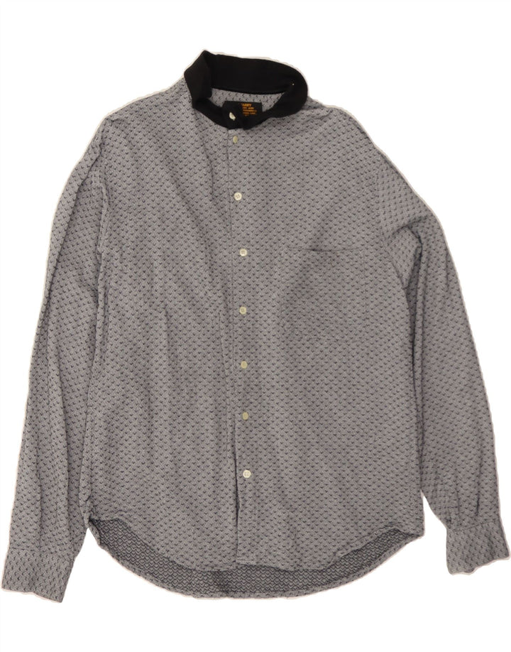 QUARRY Mens Shirt Large Grey Argyle/Diamond Viscose Vintage Quarry and Second-Hand Quarry from Messina Hembry 