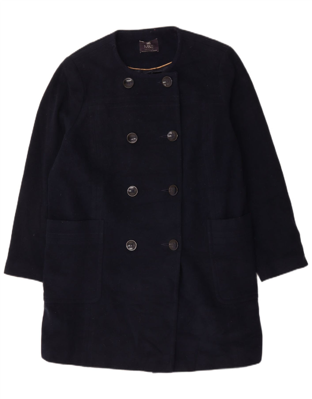 Marks & Spencer Abrigo cruzado para mujer UK 22 3XL Lana azul marino