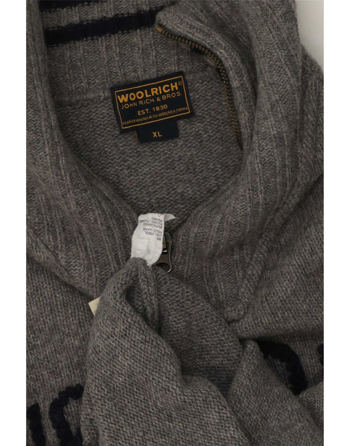 Woolrich Jersey De Cuello Con Cremallera Gráfico Para Hombre XL Lana Gris