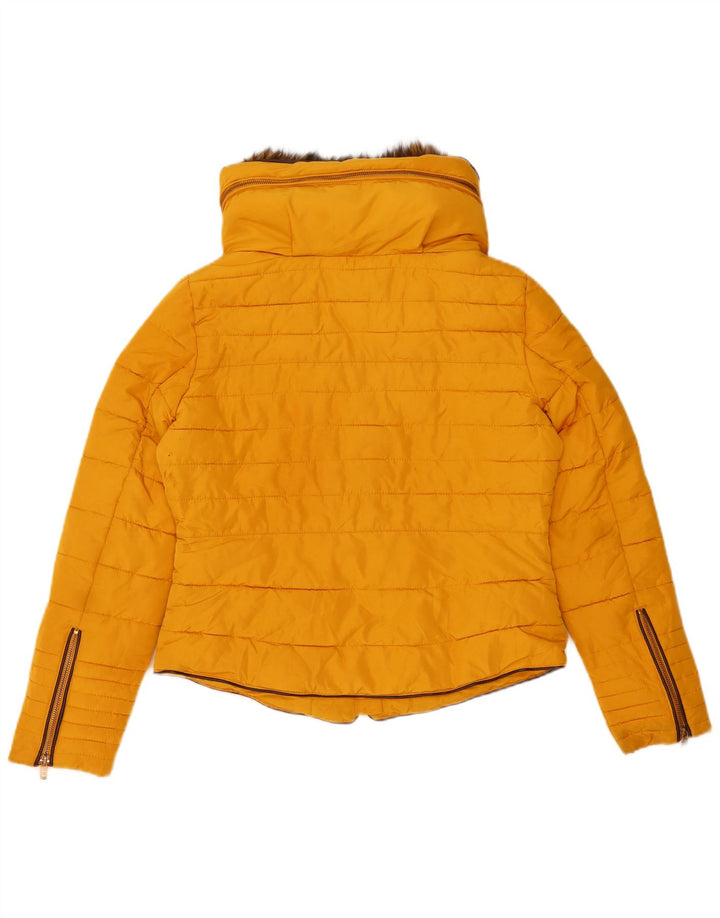 Zara Mujer Chaqueta Acolchada Con Capucha UK 46 Large Amarillo