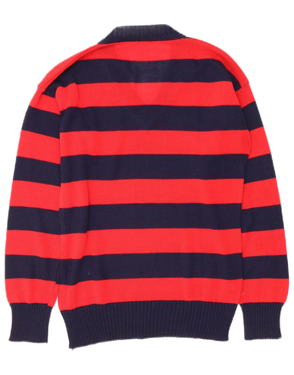 Vintage mujer V-cuello jumper suéter Reino Unido 12 rayas rojas medianas