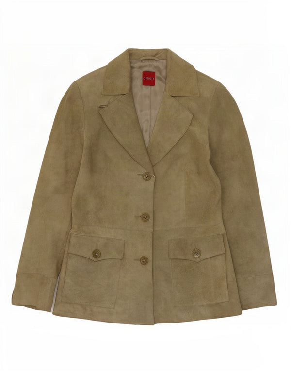 Olsen Chaqueta Blazer de Ante con 3 Botones para Mujer UK 8 Small Acetato Verde