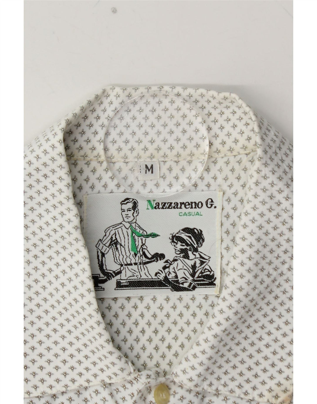 NAZZARENO G. Camisa Manga Corta Hombre Viscosa Mediana Blanca Moteada