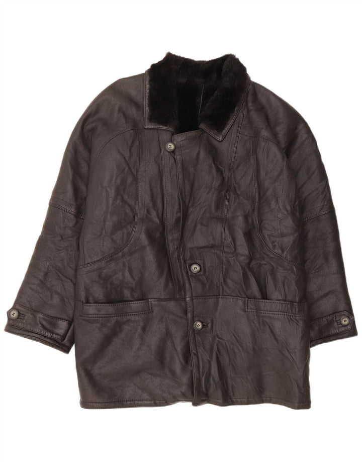 VINTAGE Abrigo de piel de oveja para hombre IT 52 XL Piel de oveja negra