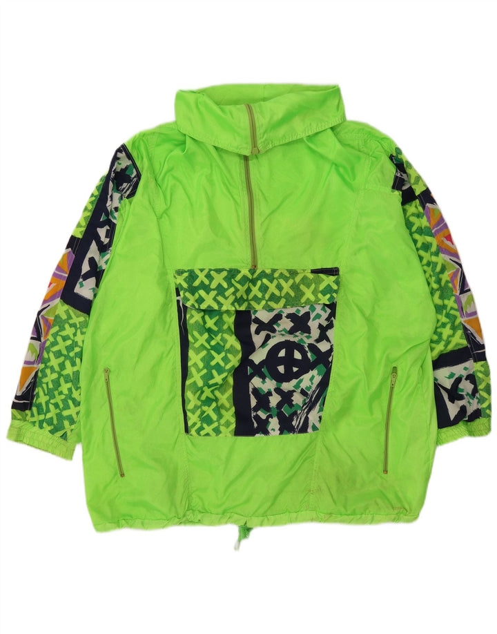 Vintage hombres Anorak chaqueta de lluvia Reino Unido 40 poliéster geométrico verde grande