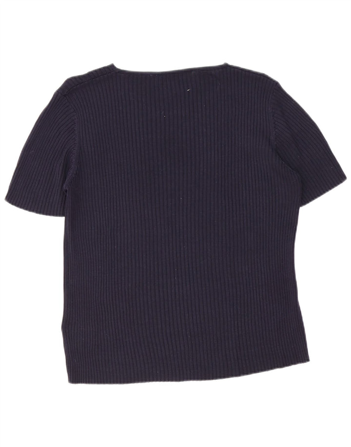 Marks & Spencer Blusa para Mujer Top UK 20 2XL Azul Marino Seda Clásico
