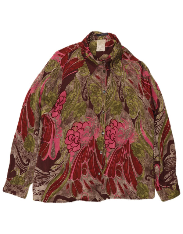 Vintage mujer camisa blusa Reino Unido 16 grande multicolor floral