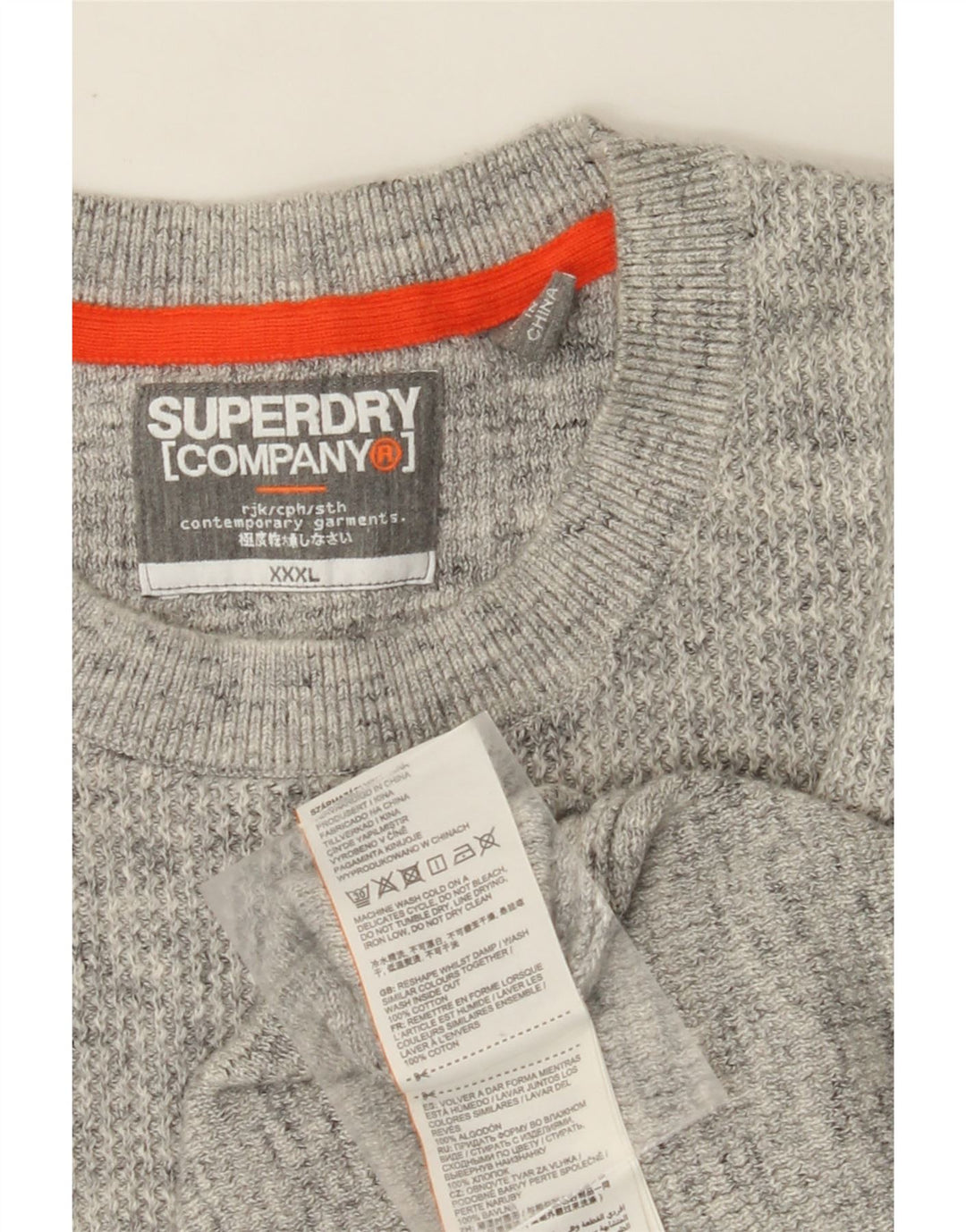 SUPERDRY Jersey de cuello redondo para hombre, talla 3XL, algodón moteado gris