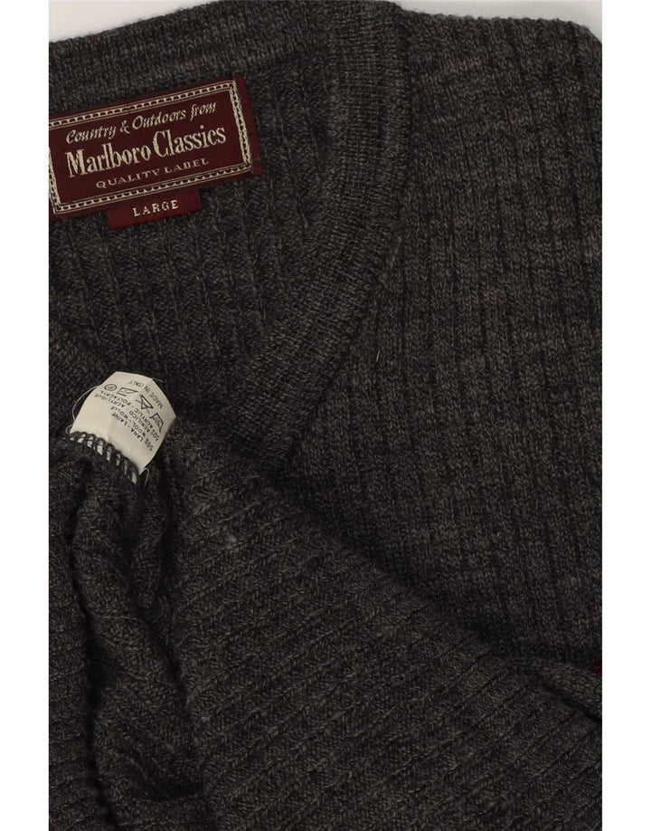 Marlboro Classics - Jersey con cuello en V para hombre, lana gris grande