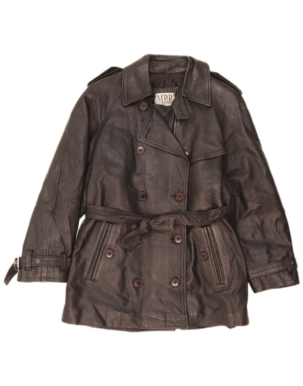 Vintage mujeres militar suelta ajuste doble pecho chaqueta Reino Unido 10 pequeño negro