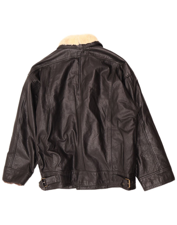 Chaqueta de cuero vintage para hombre IT 50 Medium Black Colourblock
