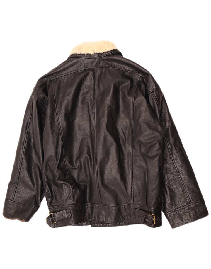 Chaqueta de cuero vintage para hombre IT 50 Medium Black Colourblock