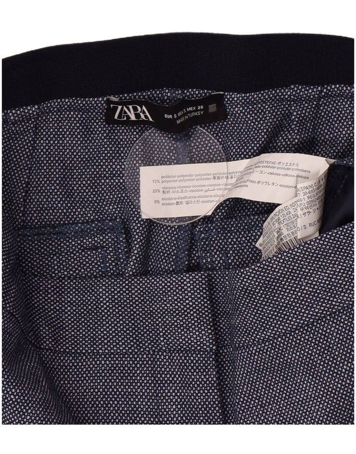Zara Mujer Pantalón De Traje Slim Small W26 L27 Poliéster Geométrico Azul Marino