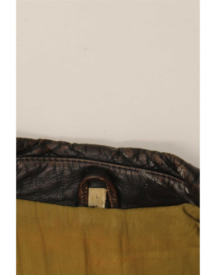 American Basics Chaqueta motera de cuero para hombre UK 40 Large Brown