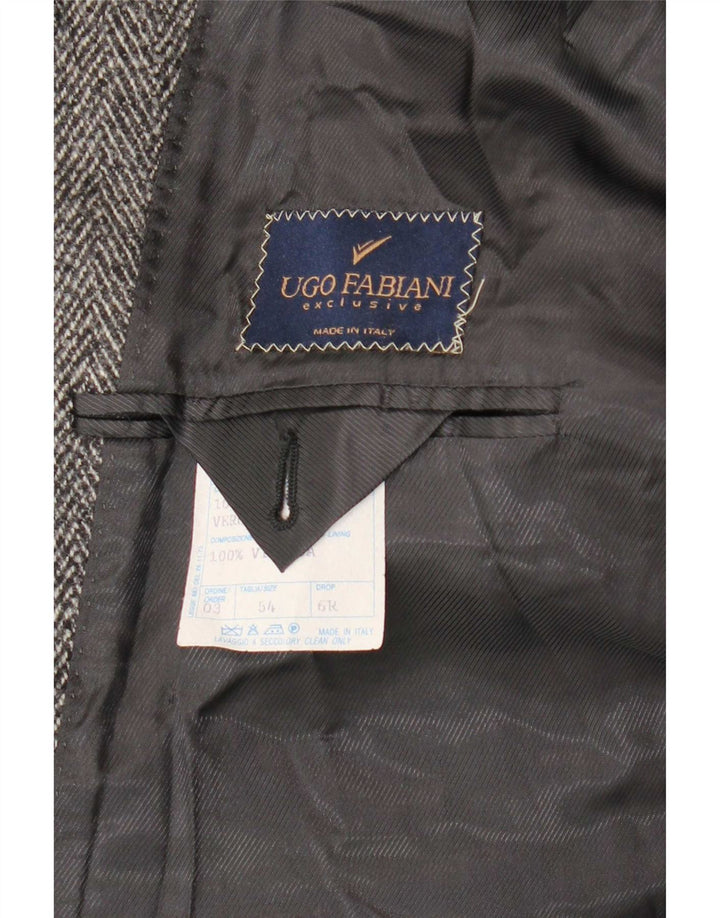 Abrigo vintage para hombre IT 54 2XL Gris Herringbone Lana Virgen
