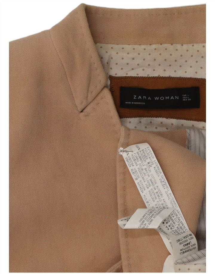 Zara Chaqueta Blazer De 1 Botón para Mujer Reino Unido 44 Grande Algodón Beige