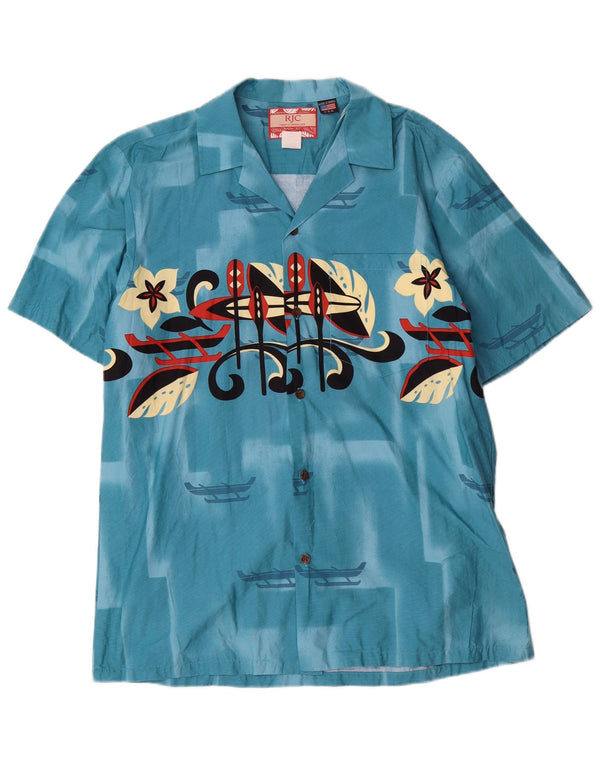 RJC Camisa gráfica de manga corta para hombre Algodón floral azul grande