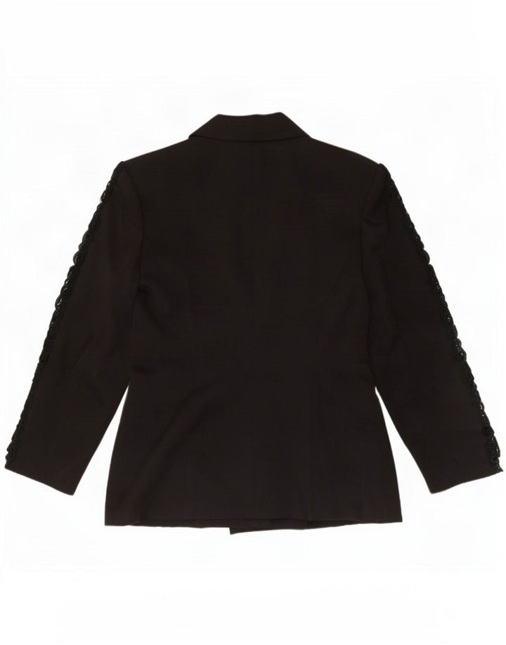 Vintage mujer doble pecho Blazer chaqueta Reino Unido 12 medio negro Paisley
