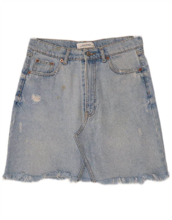 Zara Mujer Minifalda Vaquera Desgastada Mediana W28 Algodón Azul